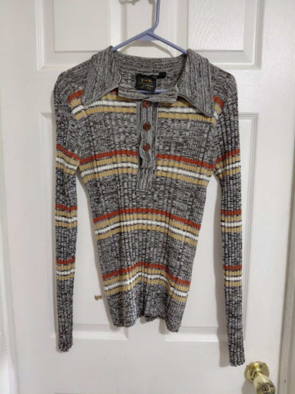 Vintage 70s/80s Retro INT. by Arrow Brand Striped Ribbed Collared Knit Sweater M